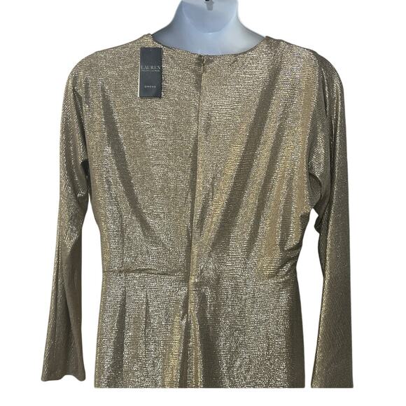 LAUREN RALPH LAUREN WOMENS 16 FAUX WRAP STRETCH COCKTAIL DRESS METALLIC GOLD NEW - Picture 10 of 14